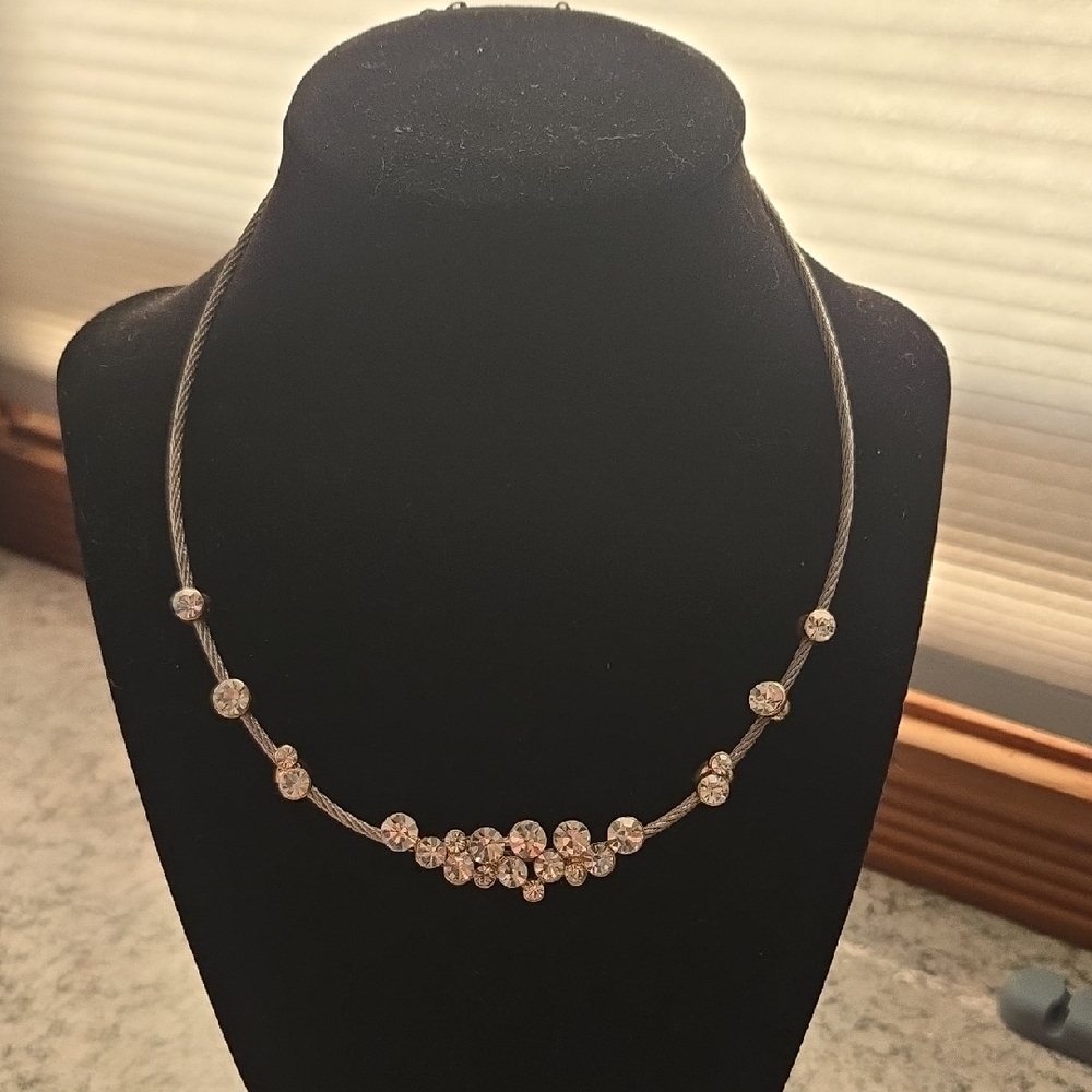 Elegant Silver And Gold Necklace with Crystal Accents By Best of Everything
